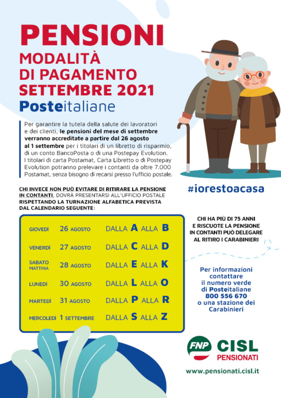 DATE PENSIONI MESE DI SETTEMBRE