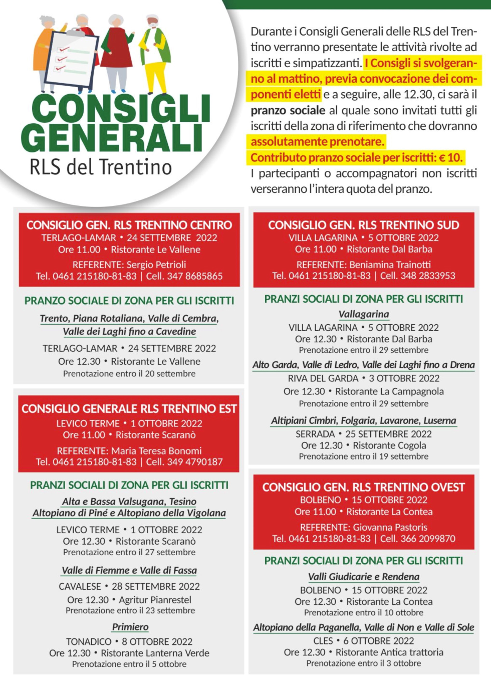 SONO 4 GLI  APPUNTAMENTI CON I CONSIGLI GENERALI DELLE RAPPRESENTANZE LOCALI SINDACALI DEI PENSIONATI CISL DEL TRENTINO 