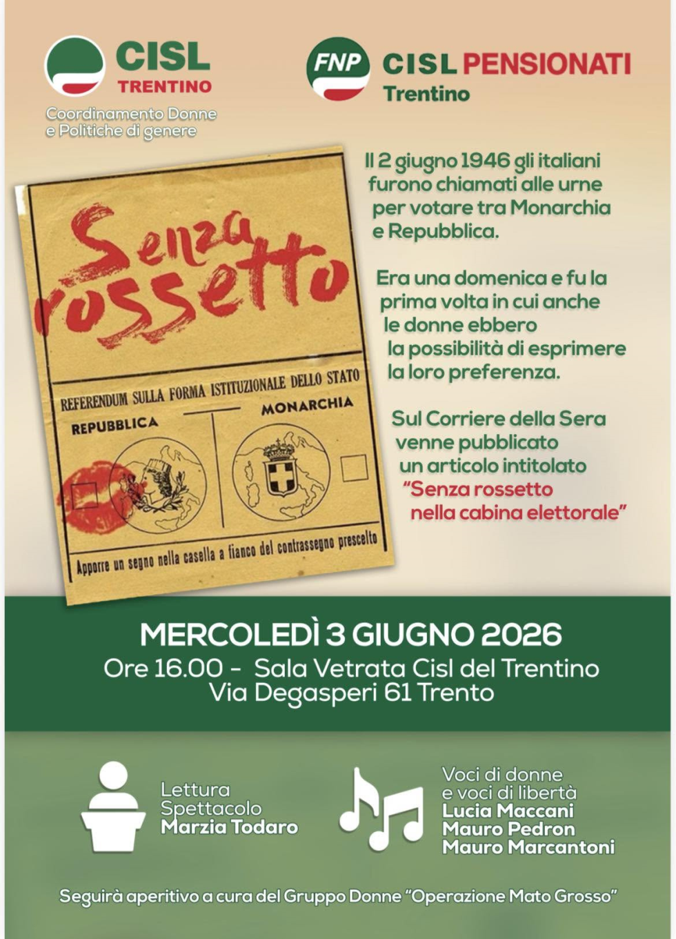 Spettacolo “ SENZA ROSSETTO”
