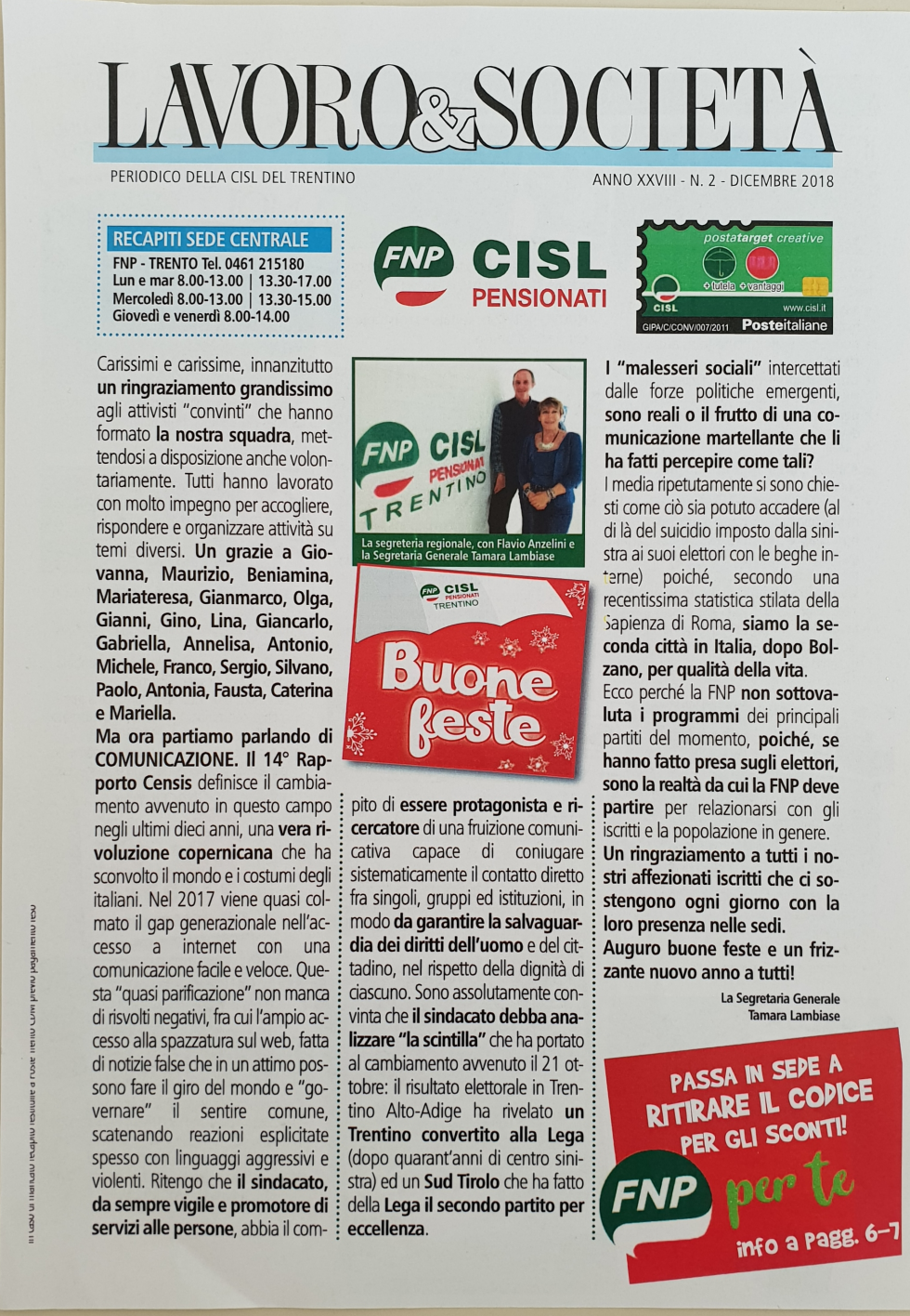 IN ANTEPRIMA IL NOSTRO PERIODICO DI DICEMBRE 2018