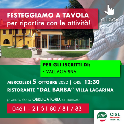 5 OTTOBRE CONSIGLIO GENERALE RLS TRENTINO SUD E PRANZO DEGLI ISCRITTI 