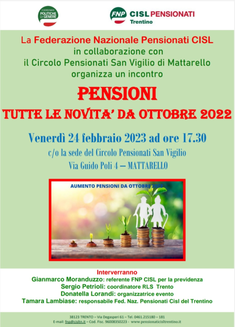 VENERDI' 24 FEBBRAIO PARLIAMO DI PENSIONI