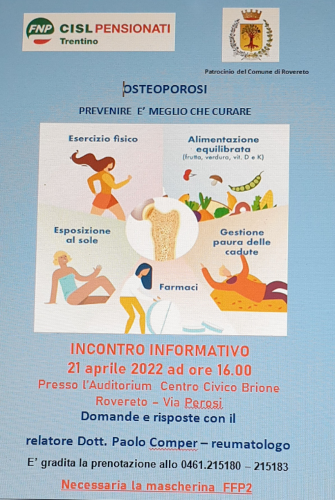 CONFERENZA INFORMATIVA L'OSTEOPOROSI 21 aprile 2022 - Rovereto